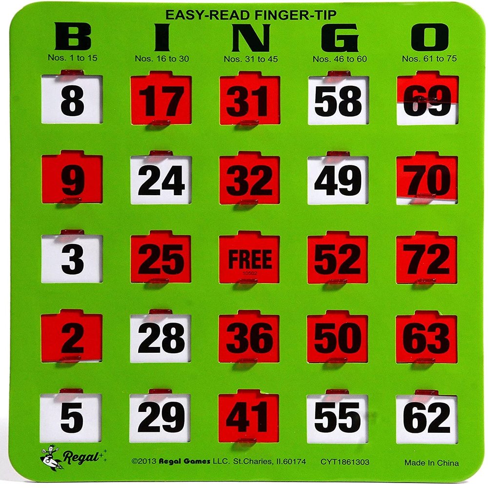 Regal Bingo Bulk Bingo Cards with Sliding Windows - Reusable Large Print Bingo Game Cards for Adults Large Group - 200 Pack, Green