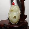1.6"China Certified Nature Nephrite Hetian Jade Fortune Fish Basket Pendants view 2