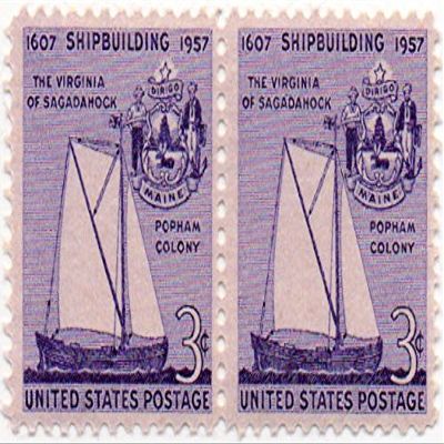 US Postage Stamp Pair 1957 Shipbuilding Issue 3 Cents Scott #1095