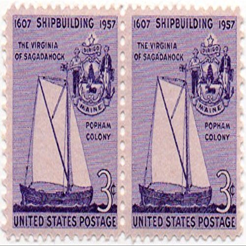 US Postage Stamp Pair 1957 Shipbuilding Issue 3 Cents Scott #1095