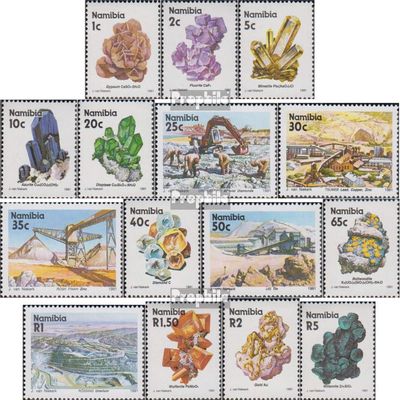 Namibia - Southwest 683x-697x (Complete.Issue.) unmounted Mint/Never hinged ** MNH 1991 Minerals and Mines (Stamps for Collectors) Minerals/Fossils/Jewelry/Watches