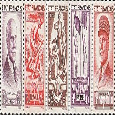 France 589-593 Five Strips (Complete.Issue.) unmounted Mint/Never hinged ** MNH 1943 Marshal Petain (Stamps for Collectors)