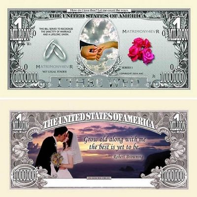 100 Wedding Million Dollar Bills with Bonus Thanks a Million Gift Card Set