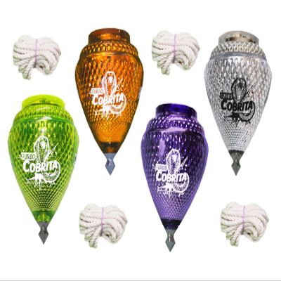 4 Pack Mini Cobra Durable Plastic Spin Tops & Metal Tip Made in Mexico - Trompo Mexicano COBRITA Plstico Durable & Punta de Metal (Pack of 4 Assorted Colors)