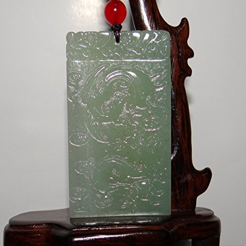 2.4"China Certified Nature Hetian Nephrite Jade Lucky Dragon and Phoenix Pendant