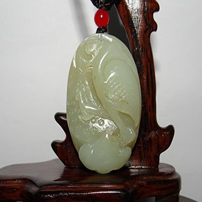 1.8" China Certified Nature Hetian Nephrite Jade Fine Carved Aupicious Crane and Lotus Pendant
