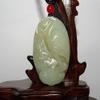1.8" China Certified Nature Hetian Nephrite Jade Fine Carved Aupicious Crane and Lotus Pendant view 1