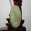 1.8" China Certified Nature Hetian Nephrite Jade Fine Carved Aupicious Crane and Lotus Pendant view 2