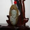 1.6" China Certified Nature Hetian Nephrite Jade Fine Carved Blessing Buddha and Bat Pendant view 2