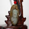 1.6" China Certified Nature Hetian Nephrite Jade Fine Carved Blessing Buddha and Bat Pendant view 3