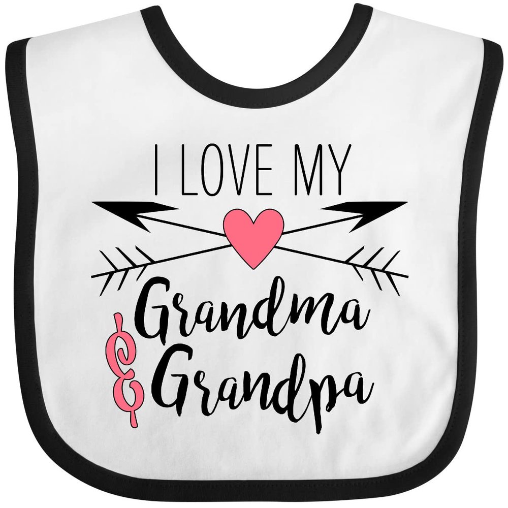 inktastic I Love My Grandma and Grandpa Heart and Arrows Baby Bib White and Black 2a520
