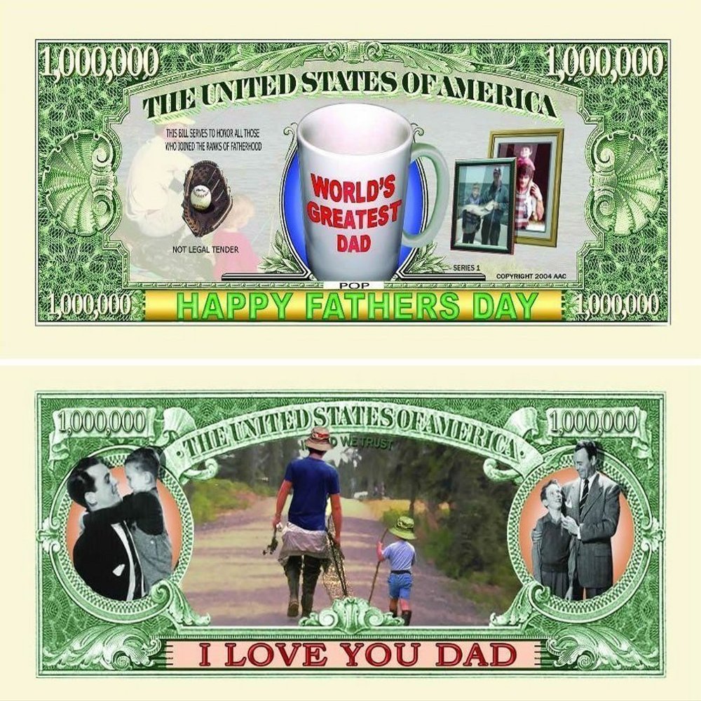 100 Father`s Day Million Dollar Bills with Bonus Thanks a Million Gift Card Set