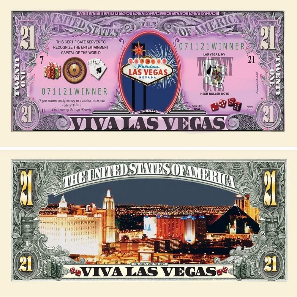 100 Las Vegas 21 Dollar Bill with Bonus Thanks a Million Gift Card Set