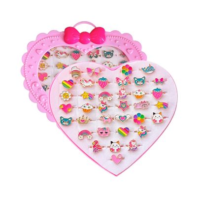 Elesa Miracle 36pcs Children Kids Little Girl Adjustable Jewelry Rings in Box Girl Pretend Play and Dress up Rings Birthday Gifts for Girls
