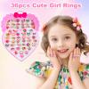 Elesa Miracle 36pcs Children Kids Little Girl Adjustable Jewelry Rings in Box Girl Pretend Play and Dress up Rings Birthday Gifts for Girls view 3