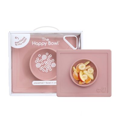 ezpz Happy Bowl - 24 Months + (Blush) - 100% Silicone Suction Bowl with Built-in Placemat  Dishwasher Safe