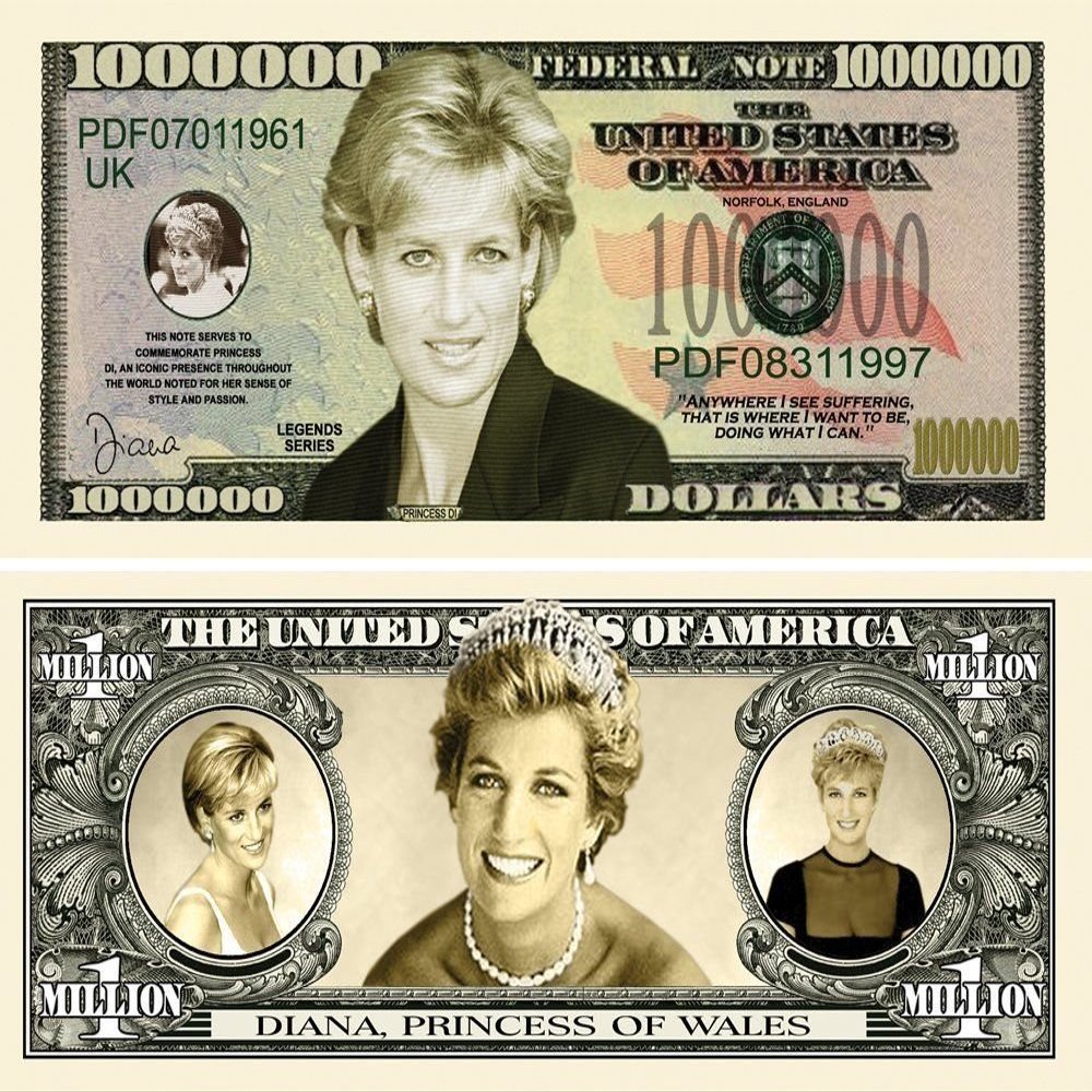 100 Princess Diana Million Dollar Bills with Bonus Thanks a Million Gift Card Set