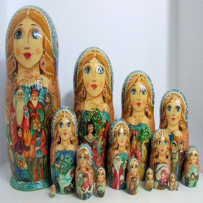 15pcs Hand Painted Russian Nesting Doll One of a Kind Twelve Months by Frolova