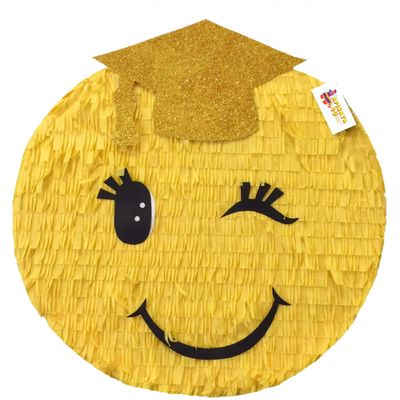 Graduation Emoticon Pinata Gold Cap 16" 2025 Graduation Congrats Grad You Did it!