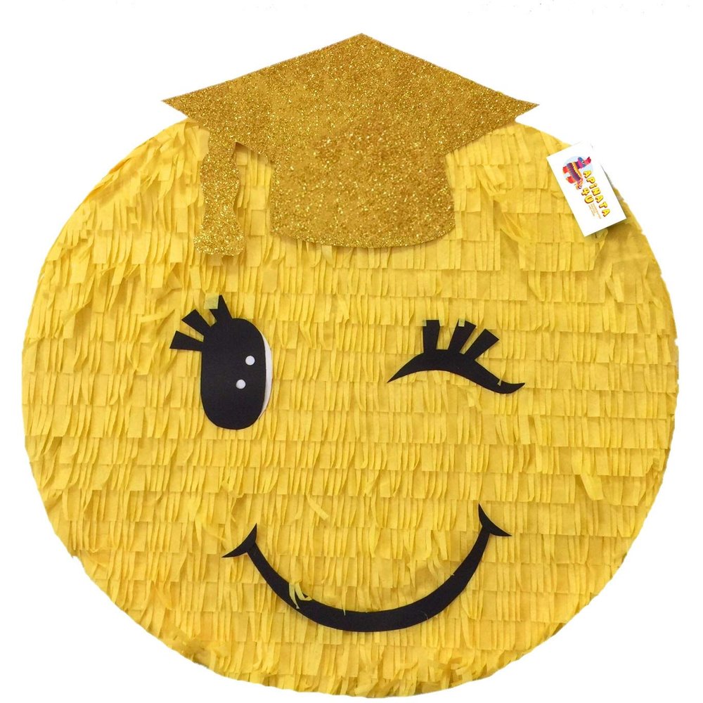 Graduation Emoticon Pinata Gold Cap 16" 2025 Graduation Congrats Grad You Did it!