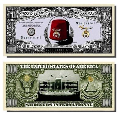 100 Shriners Million Dollar Bill with Bonus Thanks a Million Gift Card Set