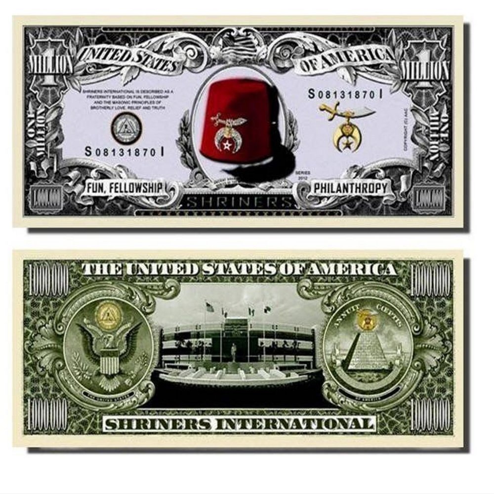 100 Shriners Million Dollar Bill with Bonus Thanks a Million Gift Card Set