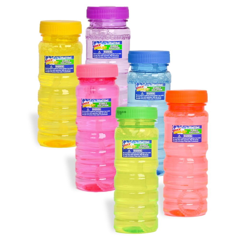 6 Pack Bubble Solution 4oz Bubble Blower Bottles with 6-Hole Wand | for Kids | Birthday Party Favor Toy - Maxx Bubbles