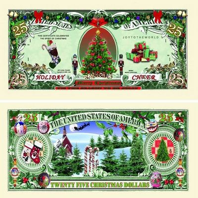 10 Holiday Cheer $25.00 Christmas Tree Collectible Bills with Bonus Thanks a Million Gift Set