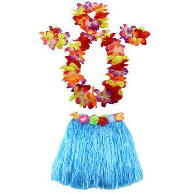 1 Set 40cm Kids Party Hawaii Dress Hula Grass Skirt - Double Layer Thickened HawaiiSkirt for Luau Party Decorations Supplies Blue