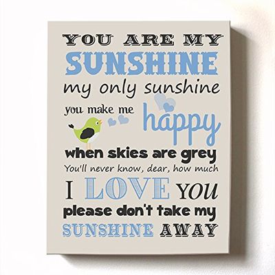 Adorable You are My Sunshine Bedtime Story Rhyme - Lovebird Design - Stretched Canvas Nursery Wall Art Decor - Baby Gift idea - Wooden Frame Construction - Ready to Hang 12X16