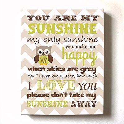 Adorable You are My Sunshine Bedtime Story Rhyme - Woodland Owl Design - Stretched Canvas Nursery Wall Art Decor - Baby Gift idea - Wooden Frame Construction - Ready to Hang 16X20