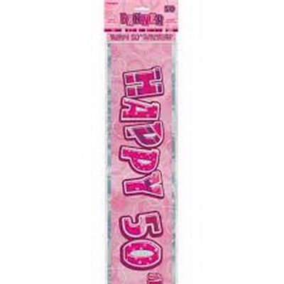 Gifts 4 All Occasions Limited SHATCHI-118 12ft 50th Pink Glitz Birthday Banner Decorations Unisex Party Supply