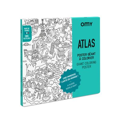Omy Giant Coloring Poster Atlas - Map of The World | Explore The Continents and Countries of The World | 40 x 28 Inches | Creative Play and Fun for Kids, Teens, Adults, and The Whole Family