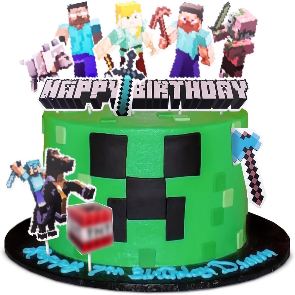 10 Pcs Video Game Cake Topper - Pixel Styled Gamer Cupcake Toppers for Boys & Girls, Crafted from Sturdy Cardboard Figures - Easy to Install Gamer Cake Decorations for Birthdays & Themed Parties