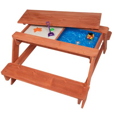 3 in 1 Large 43"x35" Sand & Water Indoor/Outdoor Picnic Table- w Removable Top, Dual Drains & Wide Seats for 4+ Kids- Safe, Fun Easy to Clean Sandbox Play for Boys & Girls- Durable Furniture or Gift