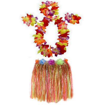 1 Set 40cm Kids Party Hawaii Dress Hula Grass Skirt - Double Layer Thickened HawaiiSkirt for Luau Party Decorations Supplies Multicolor