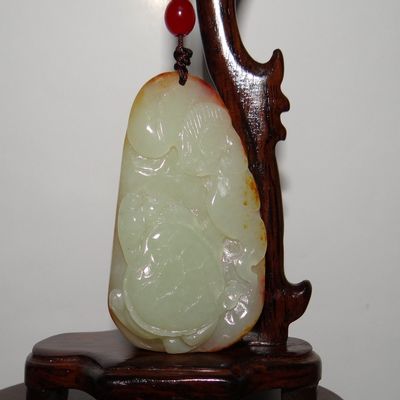 2.4"China Certified Nature Hetian Nephrite Jade Blessing Turtule and Bat Pendant