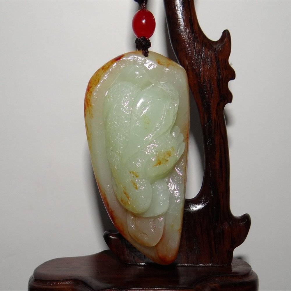 2.4" China Certified Nature Hetian Nephrite Jade Fortune Golden Toad Pendants