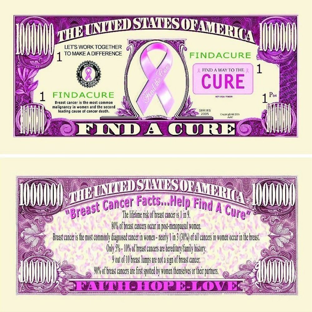 100 Find A Cure Million Dollar Bills with Bonus Thanks a Million Gift Card Set