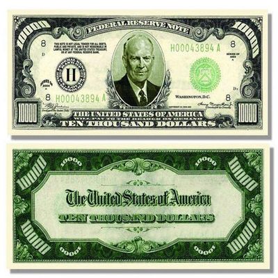 5 Eisenhower $10,000.00 Dollar Bills with Bonus Thanks a Million Gift Set