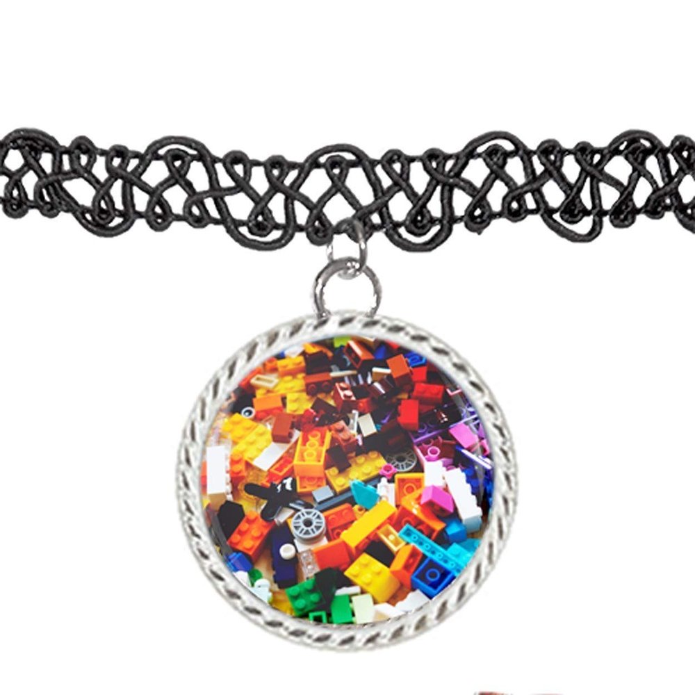 Arthwick Store A Collection of Toy Blocks in Rainbow of Colors Choker Pendant Charm Necklace