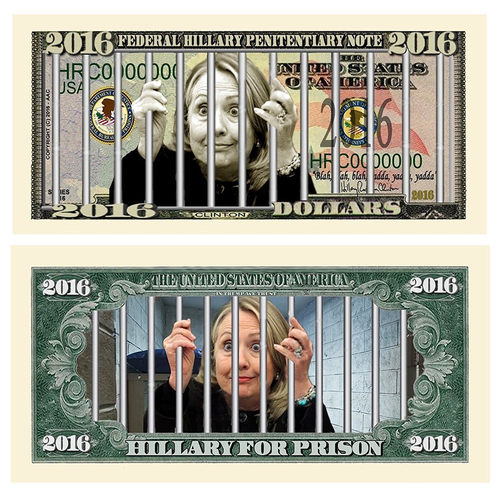100 Limited Edition Hillary For Prison 2016 Dollar Bills with Bonus Thanks a Million Gift Card Set