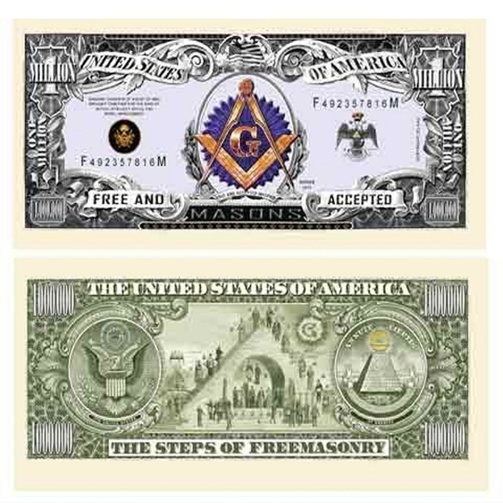100 Freemason Masonic Million Dollar Bills with Bonus Thanks a Million Gift Card Set