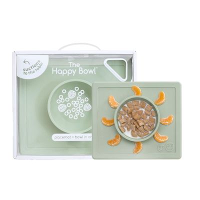 ezpz Happy Bowl - 24 Months + (Sage) - 100% Silicone Suction Bowl with Built-in Placemat  Dishwasher Safe