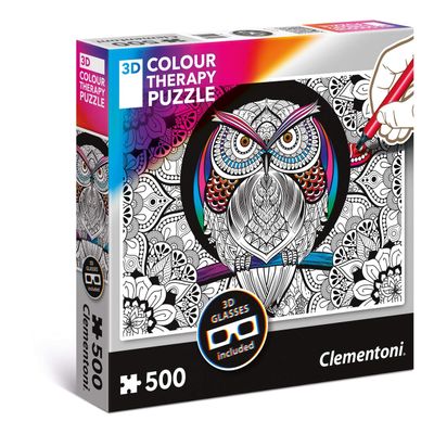 Clementoni - 35050-3D Colour Therapy Puzzle - Owl - 500 Pieces