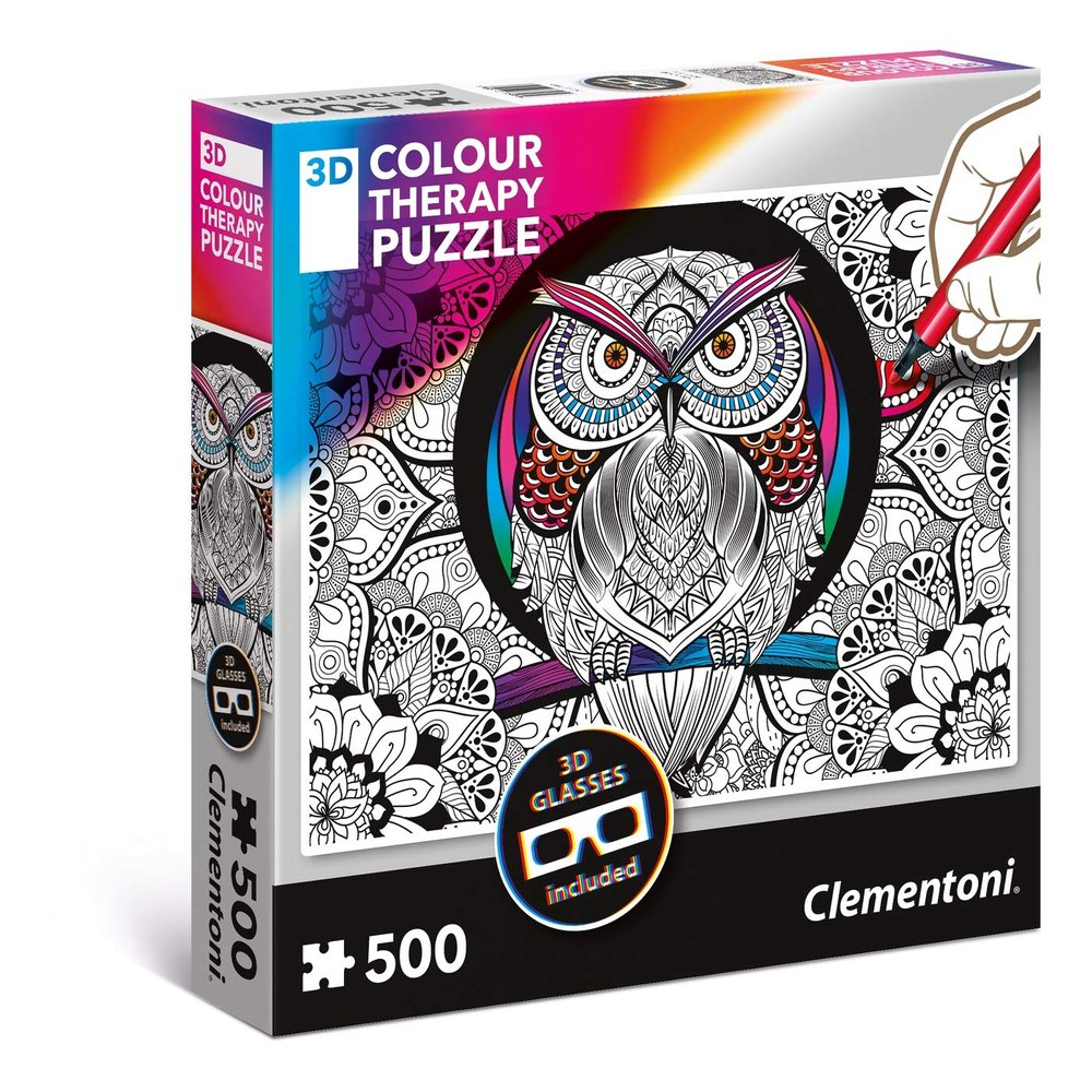 Clementoni - 35050-3D Colour Therapy Puzzle - Owl - 500 Pieces