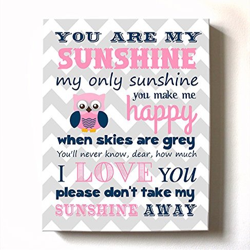 Adorable You are My Sunshine Bedtime Story Rhyme - Woodland Owl Design - Stretched Canvas Nursery Wall Art Decor - Baby Gift idea - Wooden Frame Construction - Ready to Hang 8X10