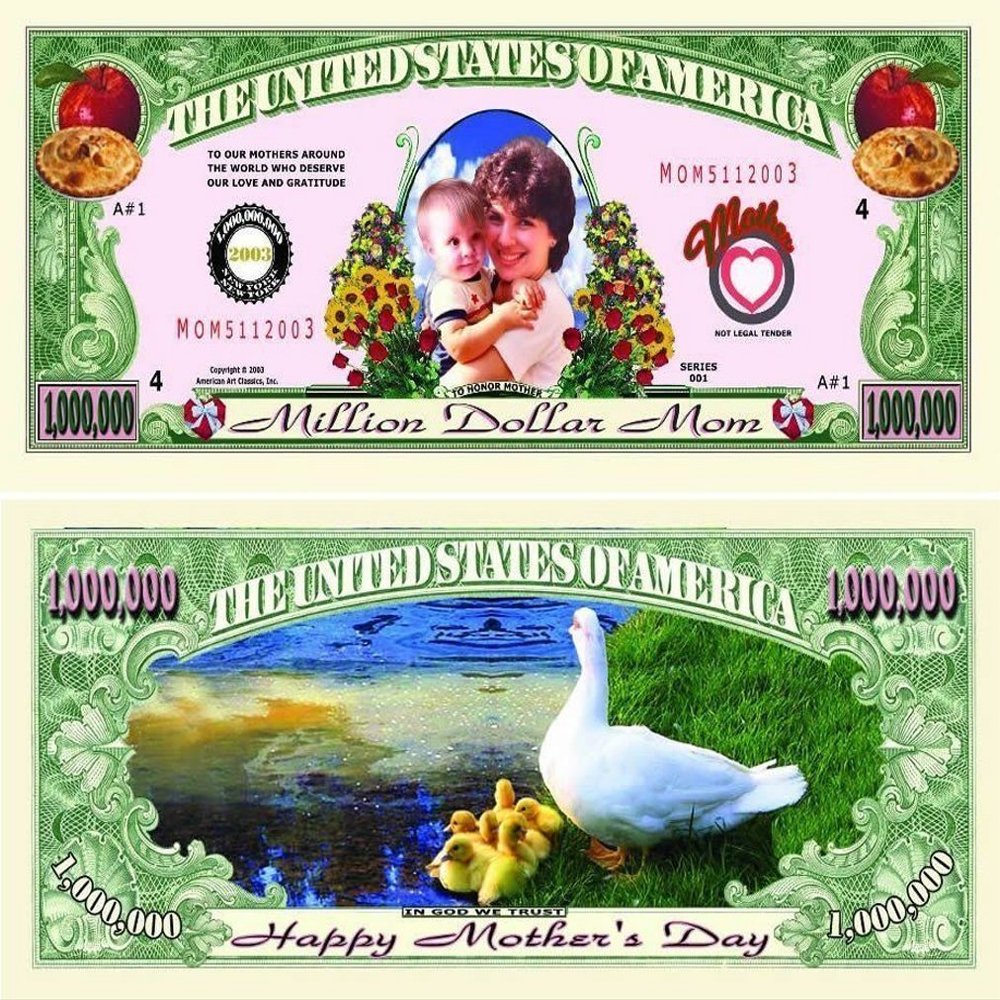 100 Mothers Day Million Dollar Bills with Bonus Thanks a Million Gift Card Set