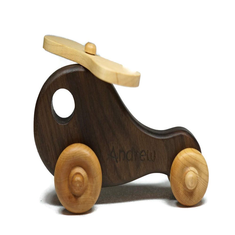 Wooden Toy Helicopter Push Toy Handmade Natural Wood Helicopter for Toddlers & Kids, Classic Gift Toy for Everyday Play