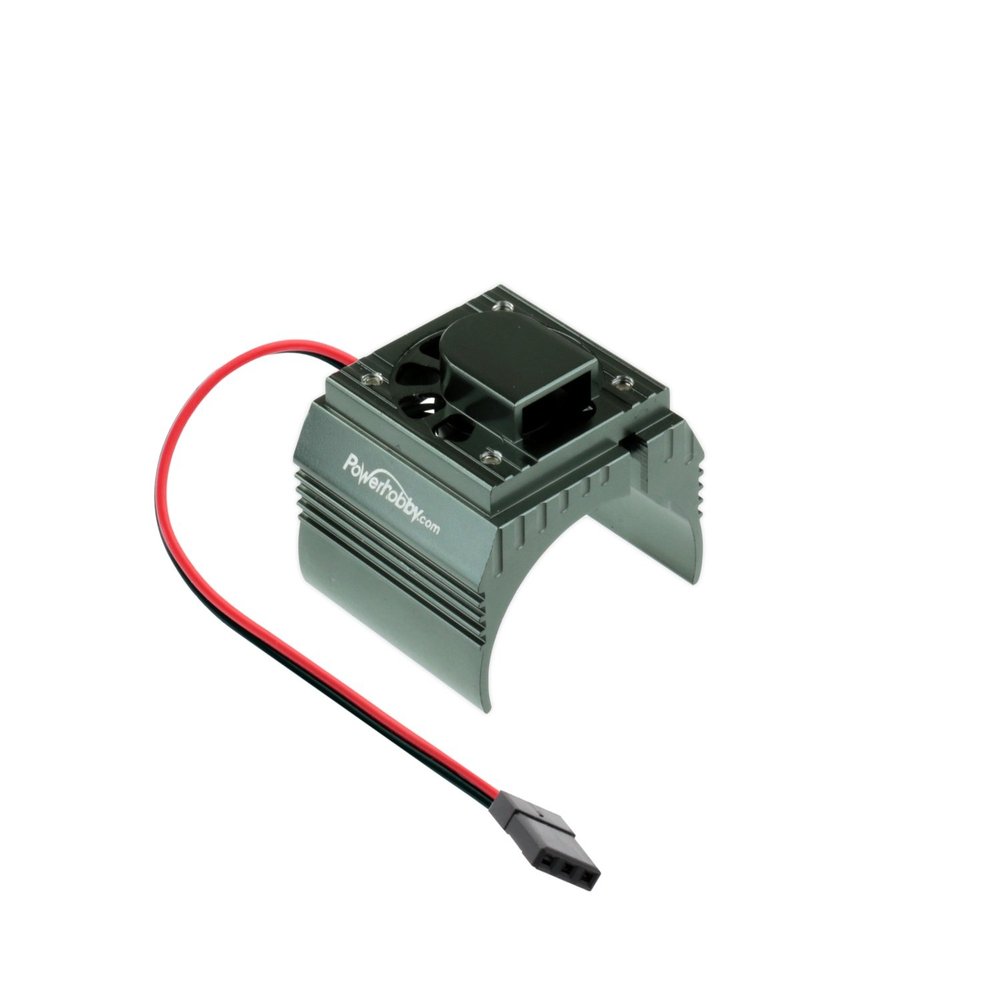 PowerHobby Aluminum Motor Heatsink + Cooling Fan For 1/8 Size Motors Fits : Castle Creations 2200kv + 2650KV Motors, Dynamite, Hpi, Novak, Trinity, Arrma Nero, Kraton, Fazon, Outcast, Tekin (Gun)